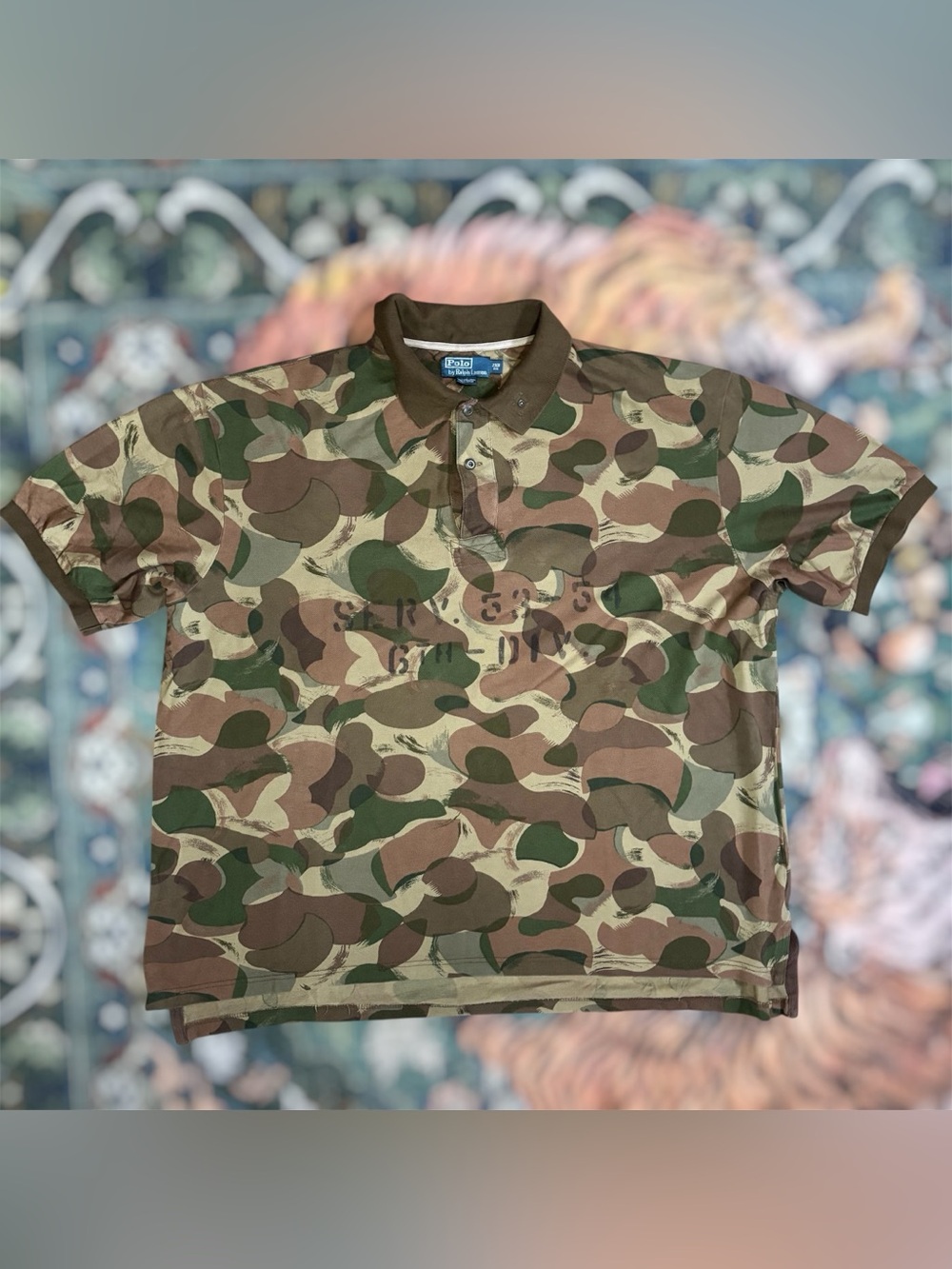 Vintage Polo Ralph Lauren 6th Division Camo Rugby Shirt Men’s 2XB USA UK Flag